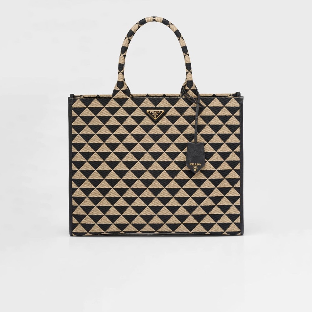 Large Prada Symbole embroidered fabric handbag